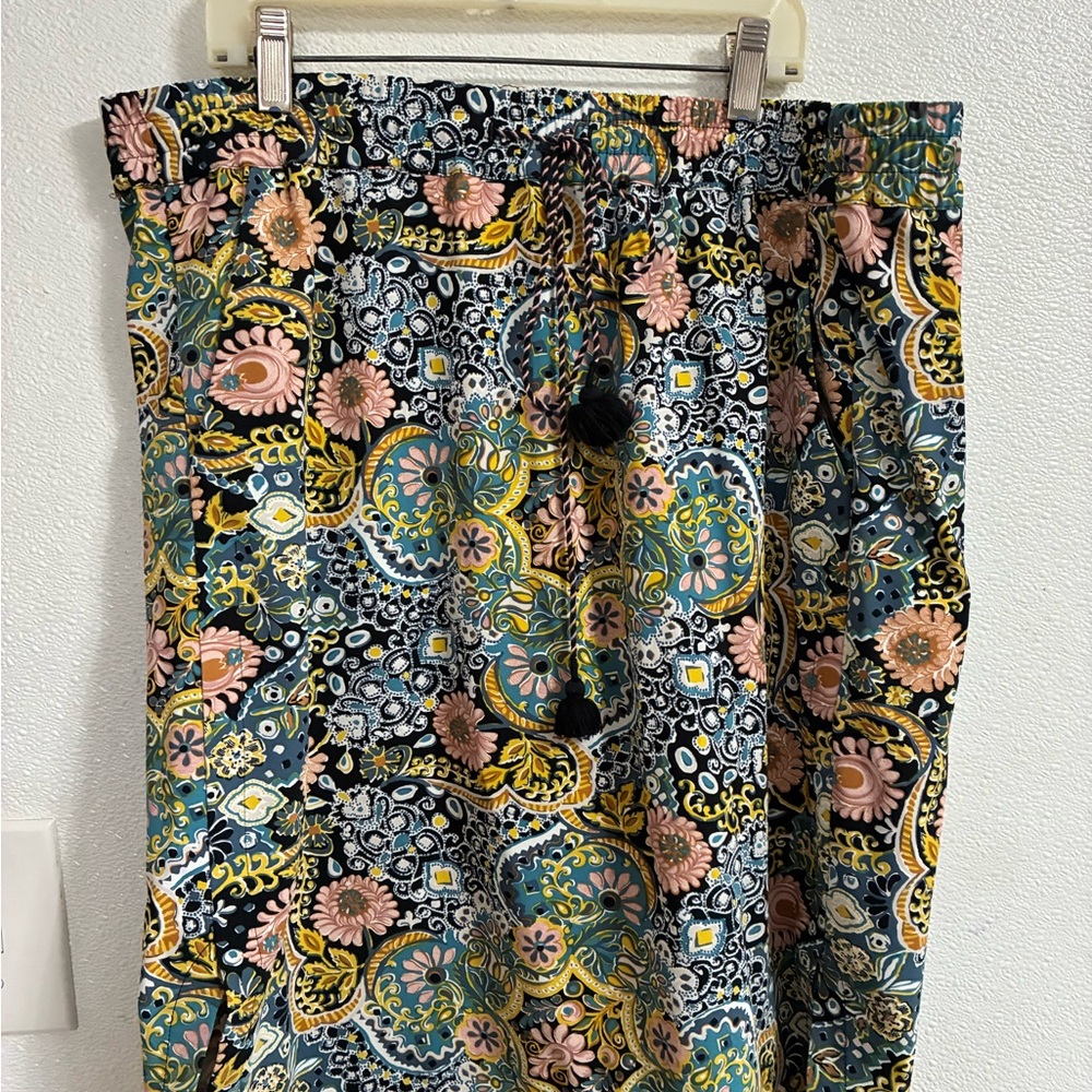 LOFT A-Line Skirt in Navy, Mustard, Blush & Teal Paisley Print